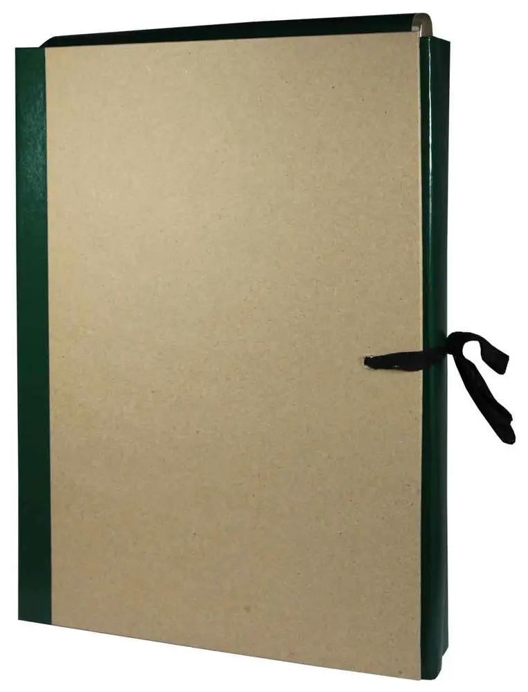 Архивная папка А4, 30 мм, крафт/бумвинил, с цельнокроенным гребешком, мягкие клапана, 4 завязки, зеленая