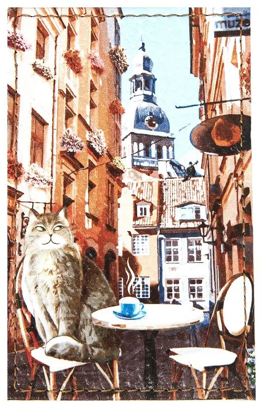 Обложка для проездного билета из натуральной кожи, цветной рисунок по коже "Домский собор"