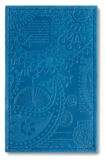 Обложка для проездного билета из натуральной кожи, голубой, сплошное тиснение по коже "Индийский орнамент"