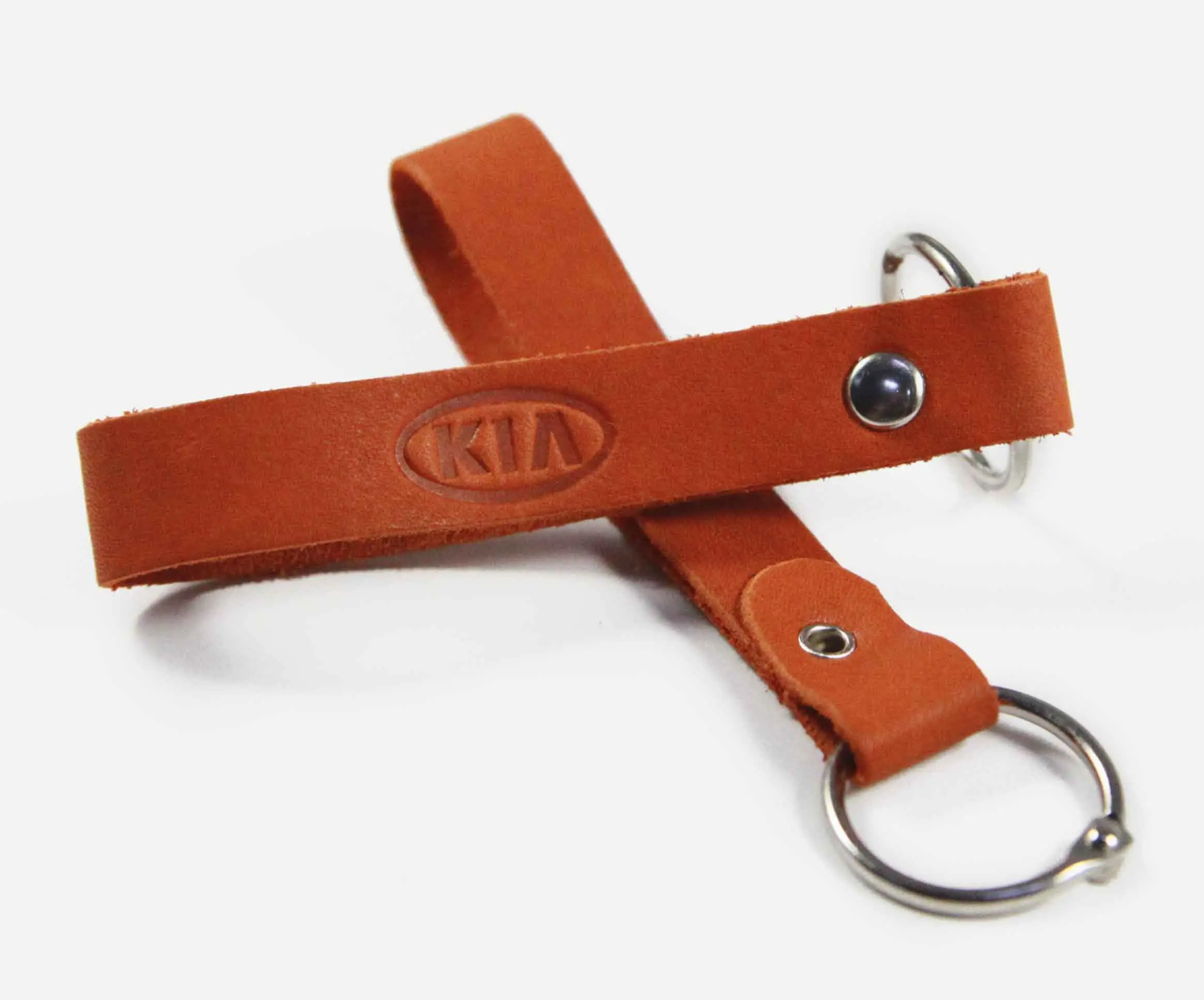 Брелок для ключей из натуральной кожи, рыжий, тиснение по коже конгрев "KIA"