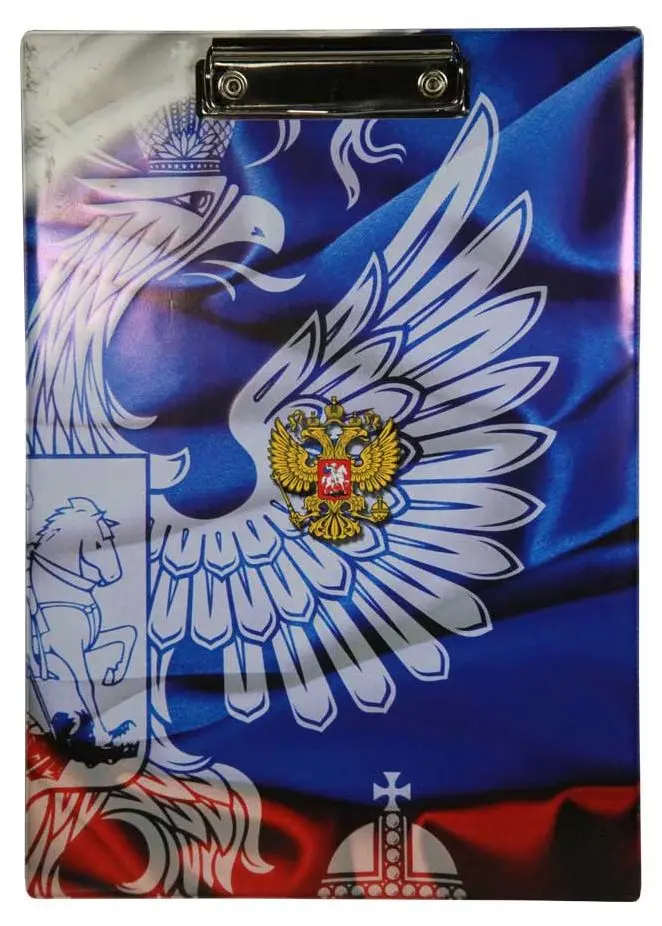 Папка-планшет без крышки, ПВХ А4 с металлическим зажимом (без вытягивающегося подвеса) принт "Держава"