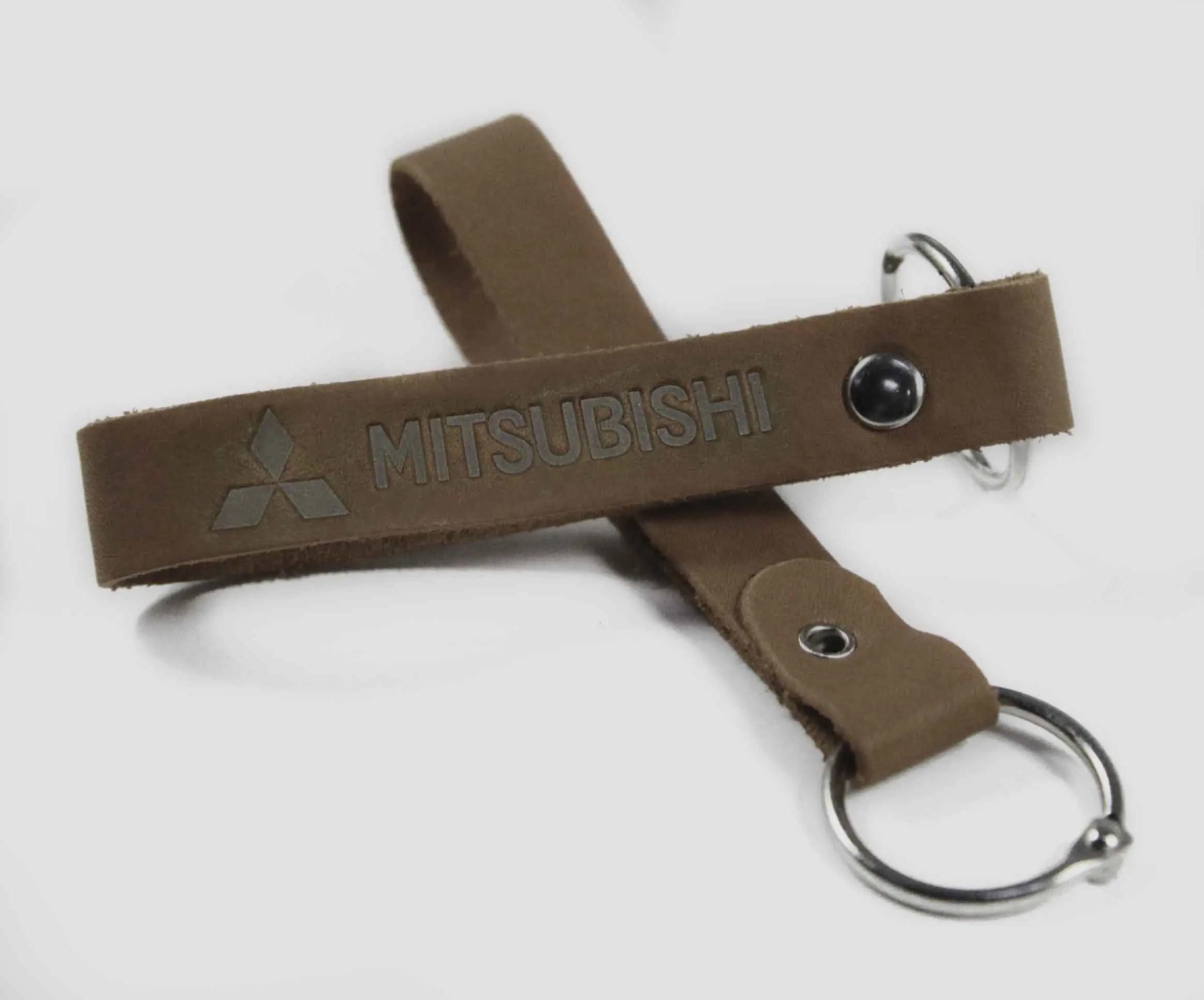 Брелок для ключей из натуральной кожи, оливковый, тиснение по коже конгрев "MITSUBISHI"