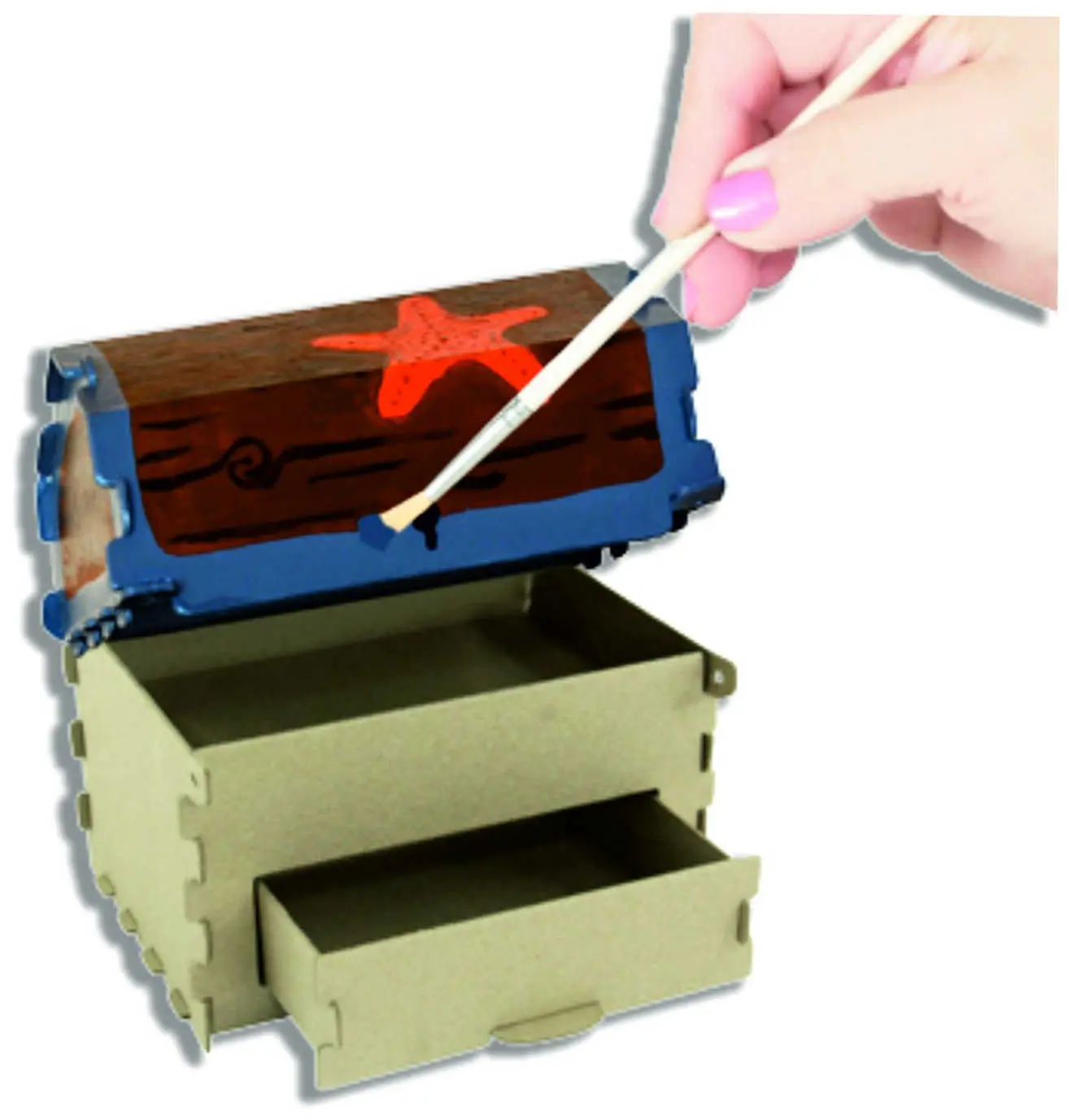 Набор для творчества Конструктор-Раскраска "Сундучок" в гофрокоробке, с выдвижным ящиком, в комплекте с красками, кисточкой  