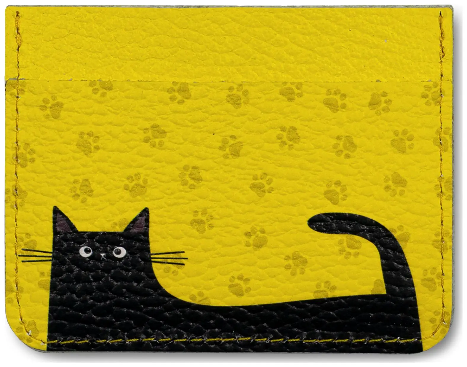 Картхолдер из натуральной кожи, с цветным рисунком по коже "Черный кот"