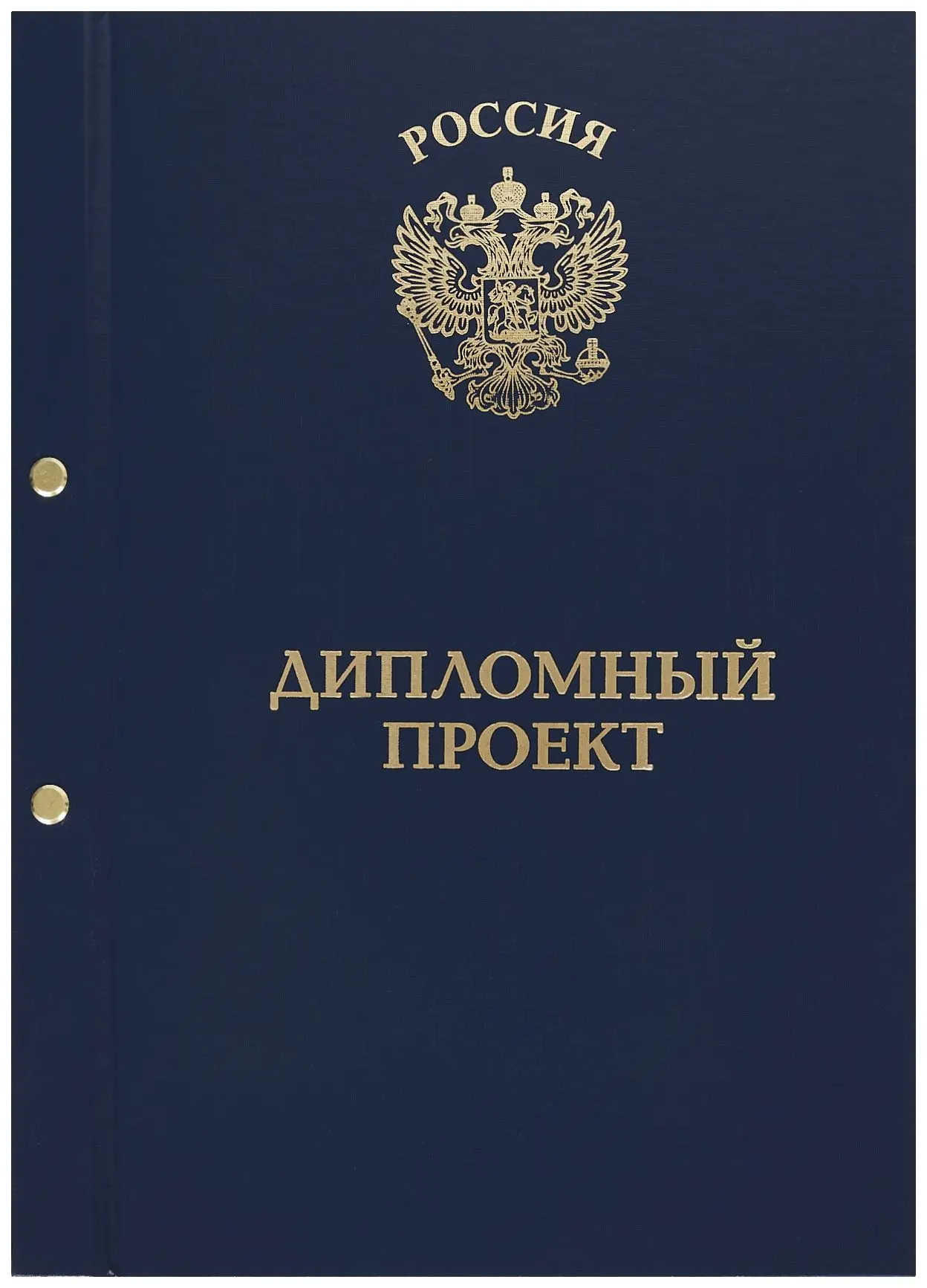 Папка-обложка для Дипломного проекта, бумвинил, корешок 20 мм жёсткий, синяя, на 2-х болтах