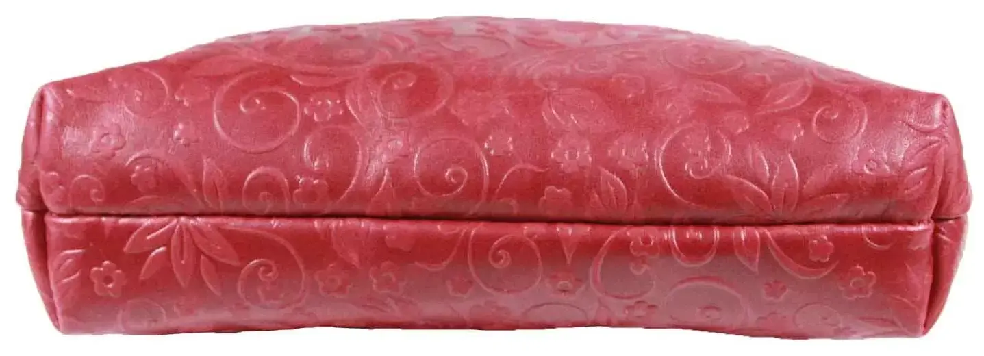 Косметичка из натуральной кожи 21x5x14 см, красная, тиснение по коже конгрев "Флаверс", объемная