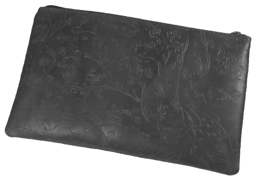 Косметичка из натуральной кожи 21x0,5x12,5 см, черная, тиснение по коже конгрев "Вдохновение"