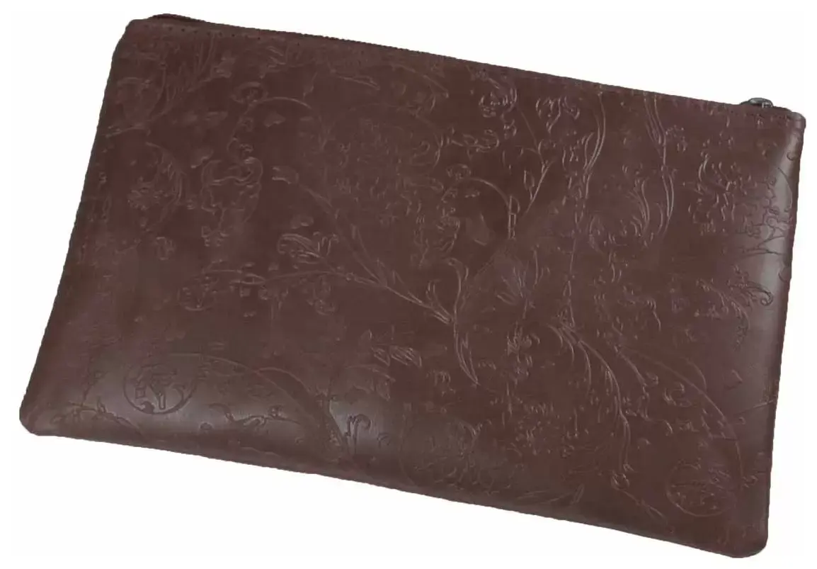 Косметичка из натуральной кожи 21x0,5x12,5 см, коричневая, тиснение по коже конгрев "Вдохновение"